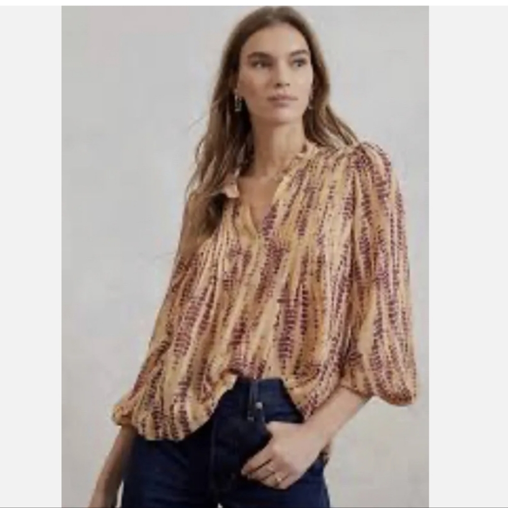 Anthropologie xxsp maritzia tie dye puff sleeve long pleated blouse.